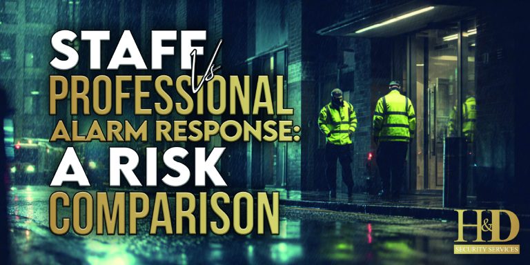 Professional alarm response team attending commercial property